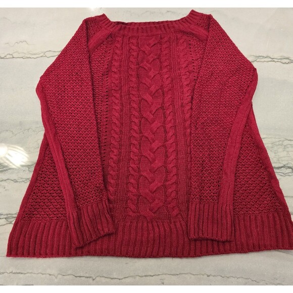 St Johns Bay Womens Sweater Medium Red Cable Knit Long Sleeve Solid Pullover - Picture 1 of 4